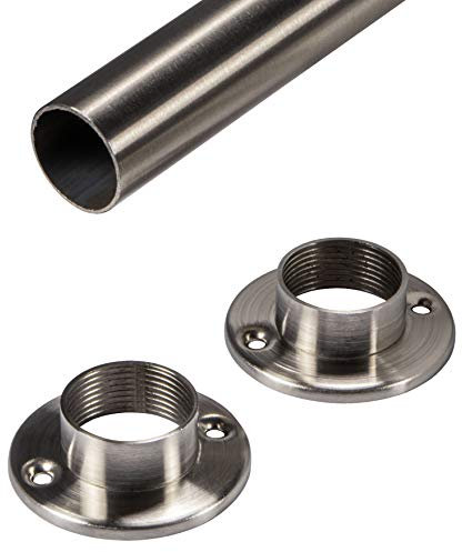 Gedotec, asta appendiabiti in acciaio inox, rotonda, per montaggio a parete, tubo per armadio da 1500 mm, per armadi e guardaroba, tubo per mobili Ø 25 mm, 1 pezzo
