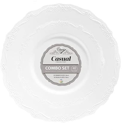 Decor Decorline - Ensemble d'assiettes réutilisables de 40 pièces - Blanc - Casual Collection vaisselle vintage de haute qualité - Aspect chinois Porcelain - Service pour toutes les occasions et fête
