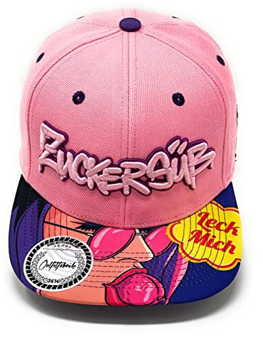Outfitfabrik Snapback Cap Zuckersüß in rosa/lila mit Lollipop-Schirm und 3D-Stick (Provokation, Statement) für Herren und Damen, One Size, verstellbar