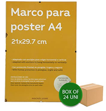 Nacnic - Pack 24 Marcos Clip Transparentes de Vidrio Acrílico sin Bordes | Protección y Expositor de Fotografías, Láminas, Pósters y Decoración para Salón, Dormitorio u Oficina | A4 (21x29,7 cm)