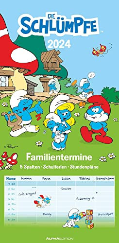 Familientermine Die Schlümpfe 2024 - Familien-Timer 22x45 cm - mit Ferienterminen - 5 Spalten - Wandplaner - viele Zusatzinformationen - Alpha Edition