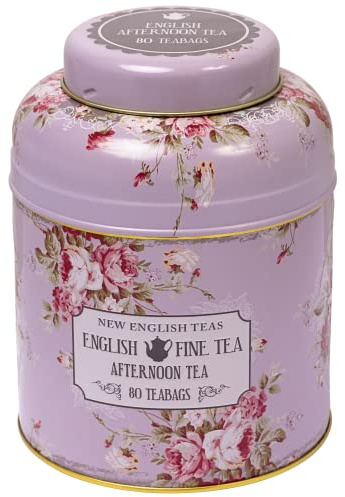 New English Teas Vintage Floral Tea Tin with 80 Tea Bags - Lilac | English Breakfast Tea, Tea Gift