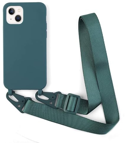 Leather Armor Handykette Hülle für iPhone 15 Max(6.7) mit Band Halsband Lanyard (abnehmbar) Handyhülle,Handyhülle mit Verstellbarer Lanyard,Stoßfest Silikonhülle Handykette Handyhülle .-Grün