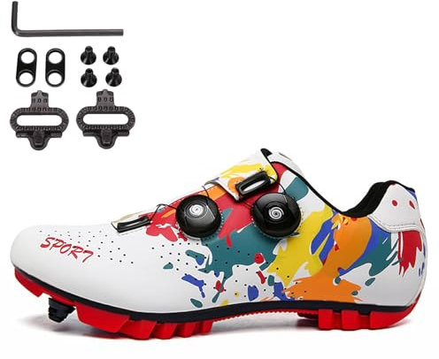 SDEQA Fahrradschuhe MTB Herren Damen Mountainbike Schuhe Kompatible mit SPD 2 Bolts Pedals with Cleats Unisex Radsportschuhe Draussen,Weiß,39 EU