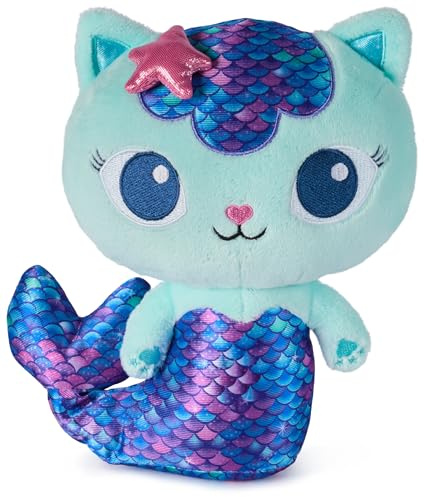 DREAMWORKS GABBY'S DOLLHOUSE - 25 cm große Plüsch-Katze MerCat (deutsch: Meerkätzchen), Premium Plüschtier mit beweglichem Meerjungfrauenflosse, geeignet für Kinder ab 3 Jahren