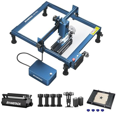 ATOMSTACK A-20 PRO Lasergravierer mit Air Assist, R3 Pro Rotary Roller, F1 Wabenbett, 20W Ausgangsleistung Laser Graviermaschine Laserschneider, App-Steuerung, Hohe Präzision Holz Gravieren Schneiden