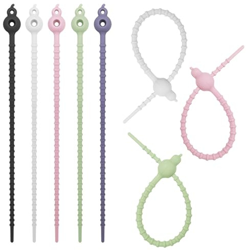 Silicone Rubber Cable Ties 5 Pack Easy to Use Wire Organizer Elastic Cord Ties for Home and Office Cables