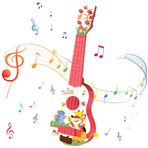 Larfraecy Gitarre für Kinder 43cm Kindergitarre mit 4 stimmbare Nylonsaiten,Youkulele Musikinstrument,Kinder Ukulele Gitarre Spielzeug für Jungen und Mädchen ab 3 Jahren für Kleinkinder (Rosa)