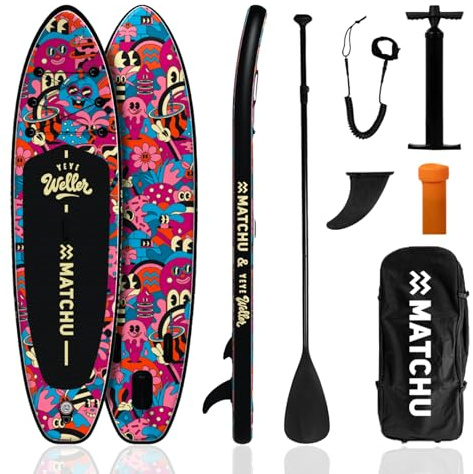 MATCHU - Aufblasbares Sup Board - Paddelbrett - Limited Edition - Zertifikat - Komplettset - 320x81x15 cm - 150 KG belastbar - Art Collection