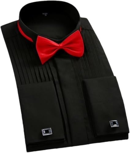 Hemd Mit Flügelkragen Herren Smoking Formelle Hemden Fliege Party Abendessen Hochzeit, Black, L
