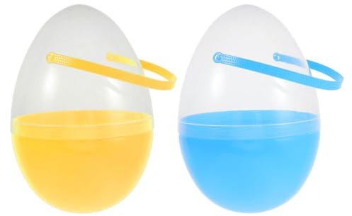 GOTTAJOY 2pcs 25cm Opening Easter Egg Basket with Handle in Yellow and Sky Blue for Party Hunt Decor
