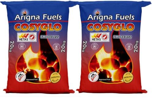 20kg & 40kg CosyGlo Smokeless Coal - High Heat Output & Low Ash Fuel - For Open Fires Multi-Purpose Stoves Fire Burner Boilers - 2 x 20kg