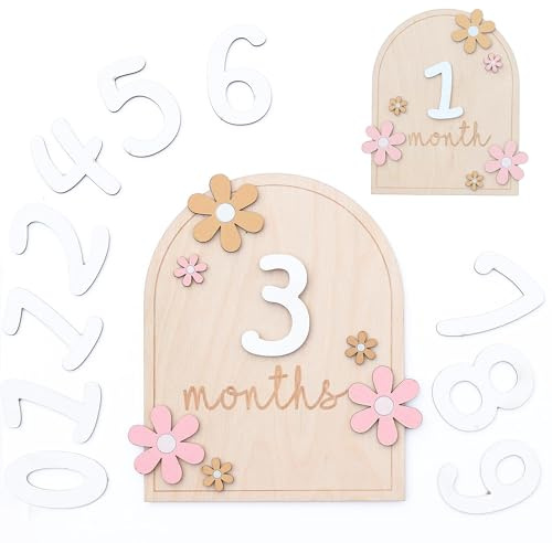 Xanewza Holz Meilensteinkarten Baby, 1-12 Monats Meilensteine auf Edlen Holzscheiben als Geschenk zur Geburt/zur Babyparty für Schwangere, Werdende Mütter, Werdende Eltern