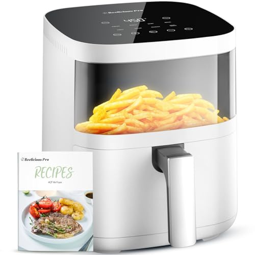 Air Fryer, Beelicious 8-in-1 Smart Compact 4QT Air Fryers with Viewing Window, Shake Reminder, 450°F Digital Airfryer with Flavor-Lock Tech, Dishwasher-Safe & Nonstick, Fit for 1-3 People, White