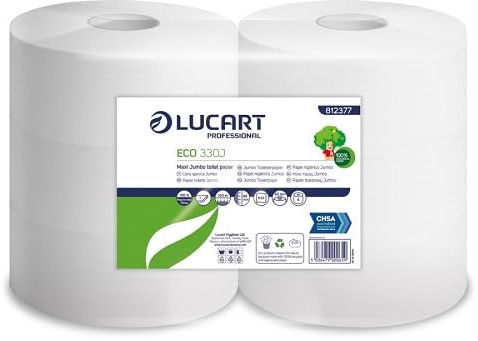Lucart Professional ECO 3300 Maxi Jumbo Toilet Rolls, 300m x 86mm, 60mm Core, 2 Pack