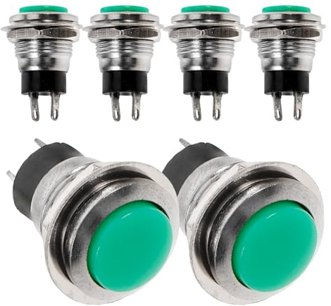 NUOBESTY Interruttore a Pulsante Momentaneo a 2 Pin, Piccolo Interruttore Elettrico Rotondo Verde, Set da 6 Pezzi Funzione Auto-reset per Auto, Scooter Elettrici e Piccoli Elettrodomestici