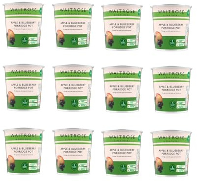Waitrose Porridge Pots – Original, Golden Syrup & Apple & Blueberry, Ready-to-Eat Oat Breakfast, Multiple Pack Sizes (Pack of 12, Apple & Blueberry Porridge Pot 57g)