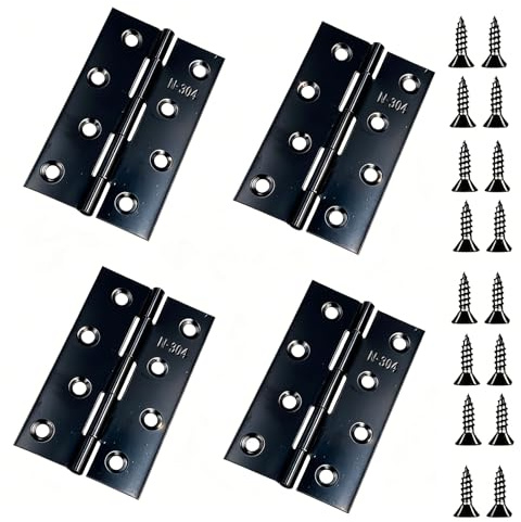 5 Pcs 3.5 Inch Black Door Hinges, Stainless Steel Square Ball Bearing Hinges with Screws for Interior Exterior Residential and Commercial Use, Opening Size 88X54X1.02mm