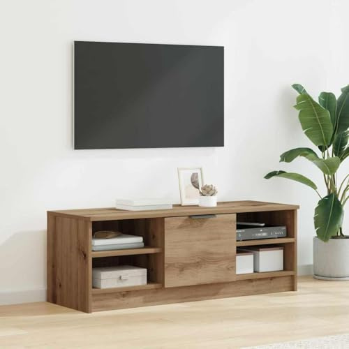 Boltkex TV-skåp av trämaterial Artisan-ek 102 x 35 x 36,5 cm med vikbar dörr och 2 hyllor för vardagsrumsinredning, mediemöbler för mottagare, spelkonsol och högtalare