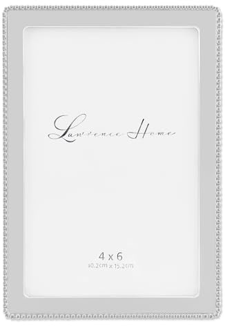 Lawrence Frames Metal Picture Frame with Delicate Outer Border of Beads, Silver, 4x6