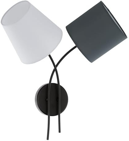 EGLO Wandlampe Almeida, 2 flammige Textil Wandleuchte, Material: Stahl | Stoff, Farbe: Schwarz, anthrazit, weiß, Fassung: E14