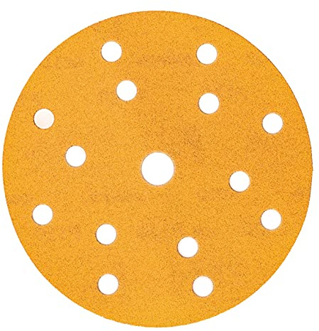Mirka Schleifscheiben Gold Ø150mm Klett 15-Loch Korn P500 100 Stk | Zum Schleifen von Gips Spachtel Spanplatten Holz Lack Hochwertiges Klett 15-Loch Schleifscheiben Set