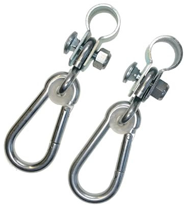 Danto 2er Set Manschettenhaken für 25 mm Ø Rohr, Rundholz, Schaukelhaken, Schaukelschellen, Türreckhaken mit Karabiner verzinkt, Materialstärke 3 mm