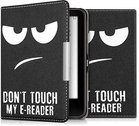 kwmobile Schutzhülle für Tolino Vision 1/2 / 3/4 HD Hülle - eReader Flip Case mit Auto Sleep Funktion - Don't Touch My E-Reader mit Weiß Schwarz