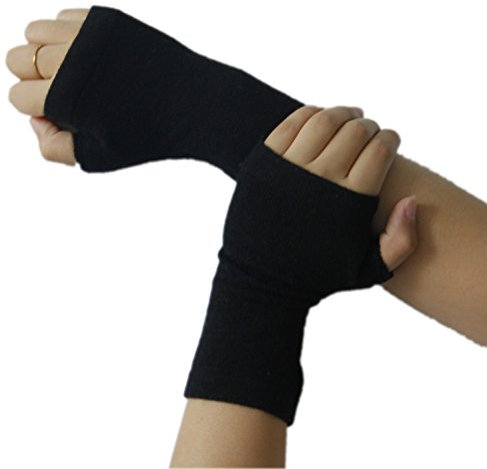 Prettystern 100% Kaschmir Damen Handstulpen Pulswärmer Cashmere Halbhandschuhe Fingerlose Handschuhe Schwarz