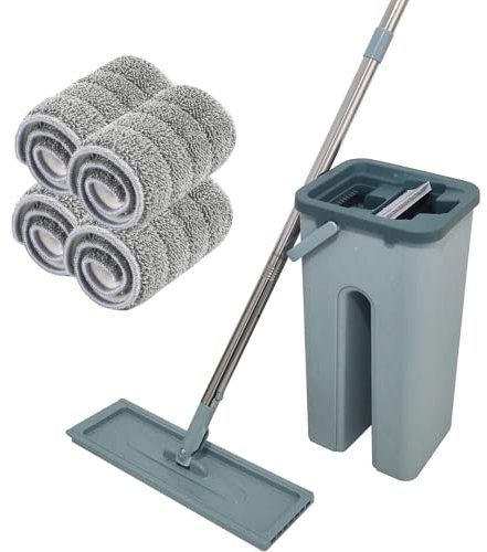 Venteo - scopa autodetergente con secchio a doppio scomparto, scopa a testa girevole e salviette in microfibra (scopa autodetergente e 2 salviette)