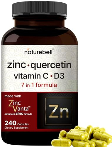 NatureBell Zinc Quercetin with Vitamin C & D3, 240 Capsules | Quercetin 1,000mg + Zinc 50mg + Vitamin C 250mg + Vitamin D3 5,000 IU | 4-in-1 Advanced Immune & Lung Support | ZincVanta Formula