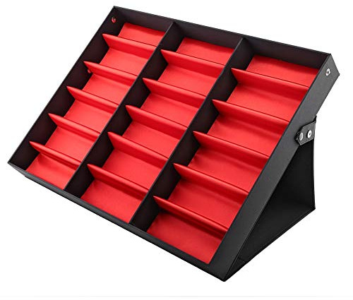 Cikonielf Brillenbox zur Aufbewahrung, 18 Sonnenbrillen MDF Brillenetui für Frauen, Männer, Kinder, 47 x 37 x 6 cm