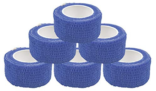 6er Set Haftbandage 2,5cm x 4,5m (gedehnt) + 1 x varivendo Notizblock (6x blau)