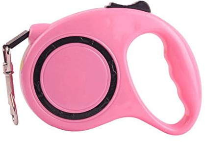 Juminox Hundeleine 3 m oder 5 meter Gurt-Rollleine verstellbar einziehbar flexibel für kleine Hunde Welpen Katzen bis 12 oder 15 kg Ergonomische automatische Einhand Leine Rosa 5 m bis 15 kg