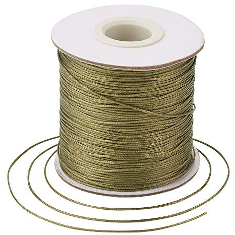 Craftdady Nastro in cotone cerato intrecciato 160 metri 0,5 mm simile alla pelle in poliestere cerato per collane, bracciali e gioielli fai da te, colore kaki scuro
