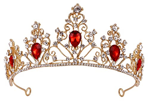 minkissy Red Crown Queen Tiara - Rhinestone Baroque Alloy Headpiece Tiara Crown Prom Bridal-Tiara for Women Wedding Party