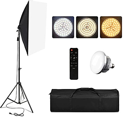 Softbox Lighting Set, Professional Studio Continuous Equipment with 2M Light Stand, 3200-5500K Triple LED Lamp with Remote Control for Photo Studio Portrait Photography, Video Shooting