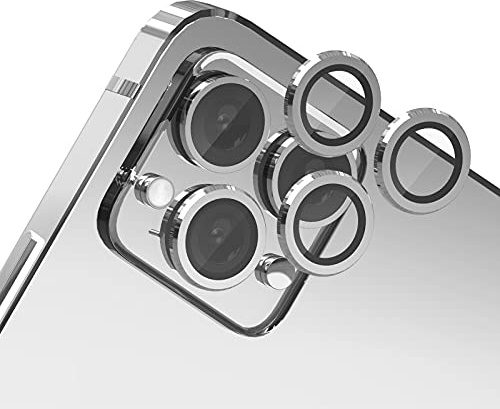 Traboto Protection d'objectif d'appareil photo pour iPhone 12 Pro 6,1 Premium HD en verre trempé avec anneau en métal et alliage d'aluminium Blanc