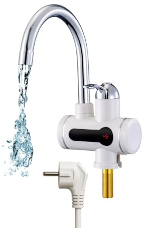 MAUK Armatur digitaler Wasserhahn | elektrischer Durchlauferhitzer mit LED Temperaturanzeige | drehbar