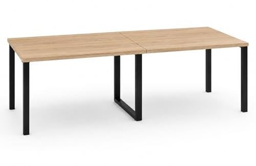 OFILIKE. Mesa de Reuniones y Conferencias para Oficina - Mesa de Juntas Grande con Estructura Metálica Negra y 2 Tableros - Mesa para Sala de Reuniones, Empresas y Negocios 300x120 cm. (Roble)
