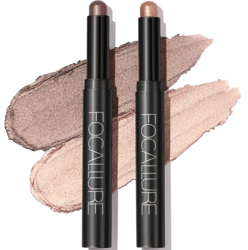 FOCALLURE 2 Pcs Cream Eyeshadow Stick,Brightener Eyeshadow Pencil Crayon,High Pigmented Eye Shadow Pen,Waterproof Long Lasting Eye Highlighter Stick,Straight-up Classy