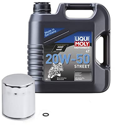 HARLEY-DAVIDSON oder Liqui Moly Motorrad Ölwechsel Set Premium 5 Ölfilter + Motor-Öl SAE 20W-50 (4 L) + O-Ring Dichtung, Chrom - Liqui Moly