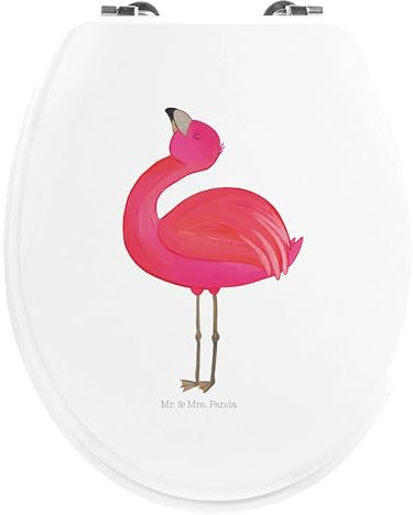 Mr. & Mrs. Panda Motiv WC Sitz Flamingo Stolz - Geschenk, Tochter, Klobrille, beste Freundin, Selbstliebe, WC-Sitz, rosa, Freundin, Toilettendeckel,