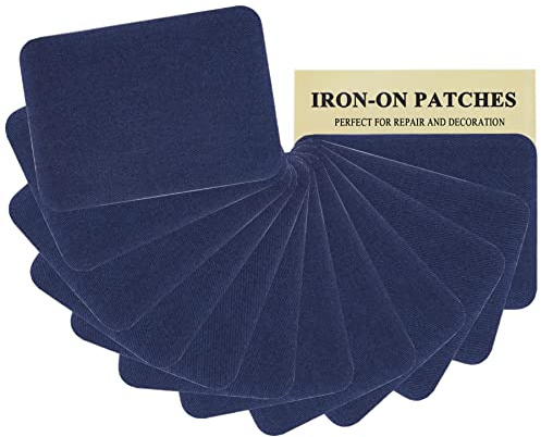 12 Stück dunkelblaue hochwertige Stoff-Flicken zum Aufbügeln, starker Klebstoff, 100% Baumwolle, Reparatur-Set, Größe 7,5 x 10,5 cm