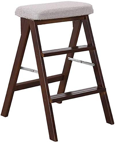3 steg trästegspall, hopfällbar stegpall, trappstolar, multifunktionell kök, kontor, trappstol (grå)