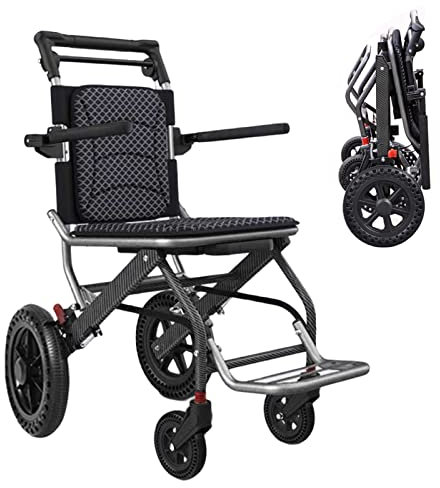Ultraleicht Rollstuhl Faltbar Leicht Reiserollstuhl, Kleiner Rollstühle für die Wohnung und Unterwegs, Transportrollstuhl mit Neue Bremsen, Aluminium, 8.7 kg