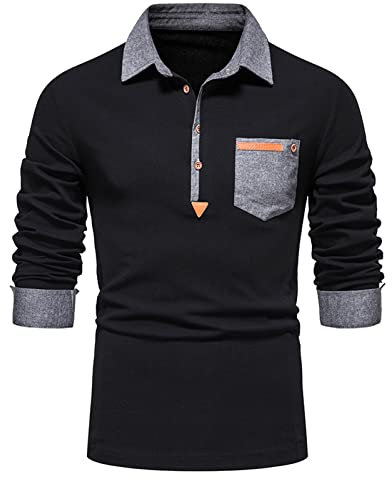 BLIBUNALA Herren Langarm T Shirt Fashion Slim Fit Elastisch Herbst Outdoor Polo Shirt Revers für Männer Casual Tops Reißverschluss Bequeme Polo Shirt Turn Down Sport Polohemd Einfarbig Freizeithemd