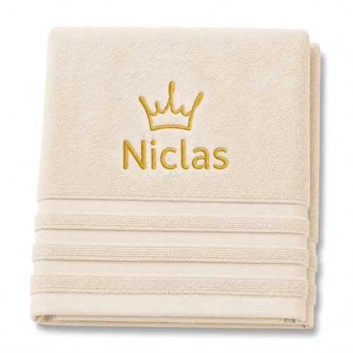Pet-Jos Krone Personalisiertes Handtuch mit Namen Schön gestickter Name Handbadetuch 100% Baumwollhandtuch Personalized Custom Towel with Name (140 x 70 cm, Krone)