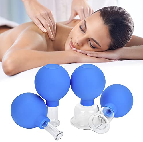 4 Stück Schröpfgläser mit Saugball, Schröpfgläser mit Vakuumpumpe, Vakuum Cupping, Glas Gesichts Saug Massage Schalen Hals, Schröpfen Gegen Verspannungen und Cellulite für Jede Körperstelle-Blau