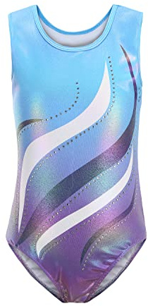 Cucudy Gymnastikdräkter för flickor långärmad/ärmlös gradient färg diamant body dans balett gymnastik atletisk body för barn 5 6 7 8 9 10 11 12 år, B116 Blå, TAG 8A(7-8 anni)